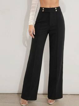 ZUMMER - Black Knitted Front Pintuck Straight Pants