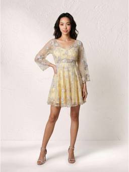 NIYARA INDIA - Tisha - Embroidered Yellow Mini dress
