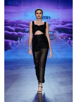 NIYARA INDIA - Zaara Black Sequin Cut-Out Midi Gown