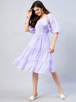 Carlton London - Women Casual Lavender Colour Knee Length Floral Dress