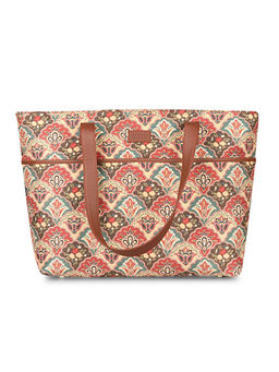 Zouk - Womens Indian Motif Printed Handicraft Fabric and Vegan Leather Tote Bag