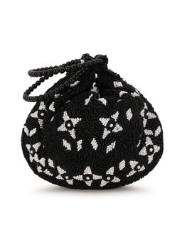 Anekaant - Dangle Black and White Abstract Embellished Faux Silk Potli