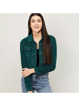 Xpose - Women Green Corduroy Crop Jacket