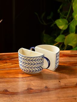 ExclusiveLane - Indigo Chevron' Ceramic Half Cup For Coffee & Tea (Set of 2, 200 ML, Microwave Safe)