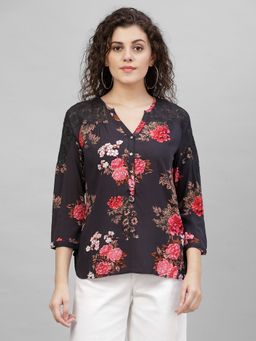 Gipsy - Black Floral Print Polyester Tunic
