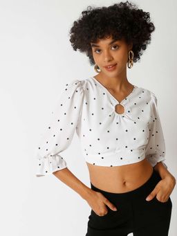 PINACOLADA - Women White Printed Stylish Casual Crop Top