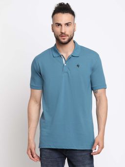 Cantabil - Men's Blue Half Sleeves Collared T-shirt