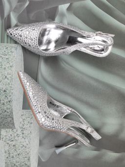 Jove - Women Silver Embellished Mules Heels