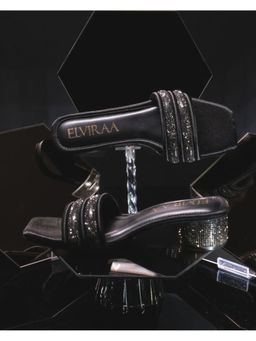 ELVIRAA - Puffy Diamond Strap Block Heels Black