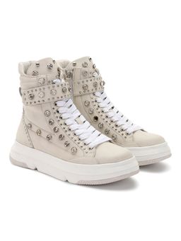 Whitesta - Ivory Pu Coated Leather And Glass Studd Women Boots