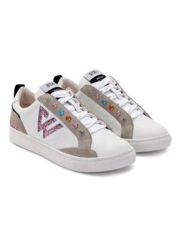 Whitesta - Ivory Pu Coated Leather And Multi Studd Women Sneaker
