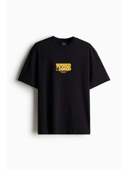 H&M - Men Black Loose Fit Printed T-Shirt