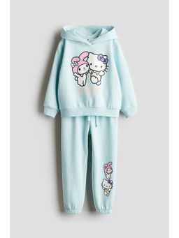 H&M - Girls Green 2-Piece Printed Hoodie Set