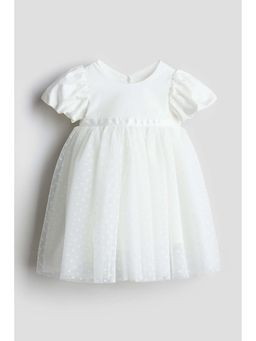 H&M - Girls White Puff-Sleeved Tulle Dress