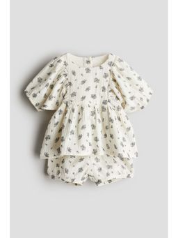 H&M - Girls White 2-Piece Patterned Muslin Set
