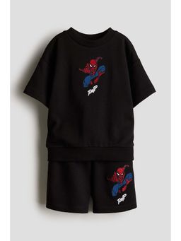 H&M - Boys Black 2-Piece Printed Sweatshirt Set