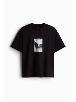 H&M - Men Black Loose Fit Printed T-Shirt