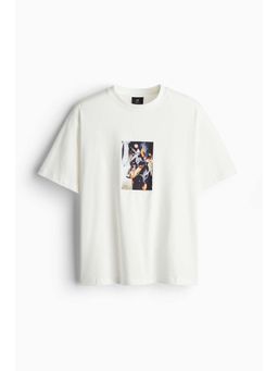 H&M - Men White Loose Fit Printed T-Shirt