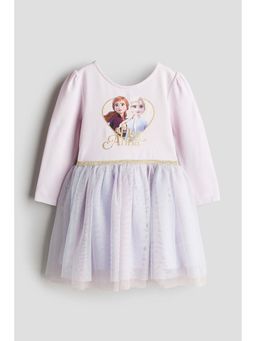 H&M - Girls Purple Printed Tulle-Skirt Dress