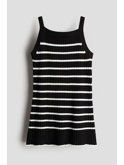 H&M - Girls Black Rib-Knit Strappy Dress