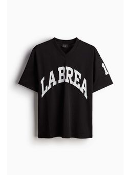 H&M - Men Black Loose Fit Printed Mesh T-Shirt