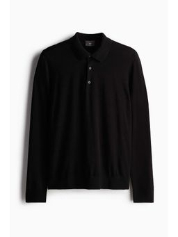 H&M - Men Black Slim Fit Wool Polo T-Shirt