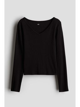 H&M - Girls Black Ribbed Cotton Jersey T-Shirt