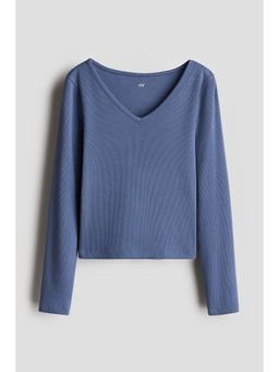 H&M - Girls Blue Ribbed Cotton Jersey T-Shirt