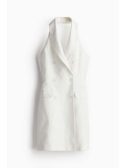 H&M - Women White Linen-Blend Halterneck Blazer Dress