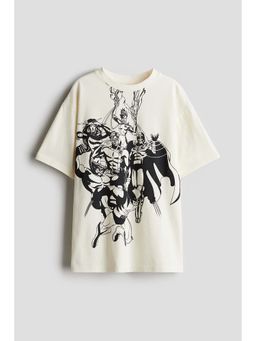 H&M - Boys White Loose-Fit Printed T-Shirt