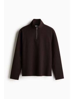 H&M - Men Brown Regular Fit Zip-Top High Neck Jumper