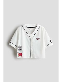 H&M - Girls White Printed Mesh T-Shirt