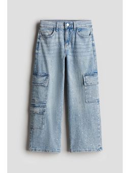 H&M - Girls Blue Loose Fit Wide Leg Cargo Jeans