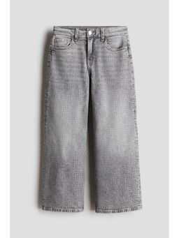 H&M - Girls Grey Loose Fit Wide Leg Cargo Jeans