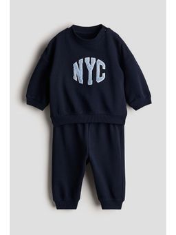 H&M - Kids Navy Blue 2-Piece Text-Motif Set