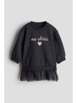 H&M - Girls Black Tulle-Skirt Sweatshirt Dress