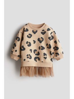 H&M - Girls Beige Tulle-Skirt Sweatshirt Dress