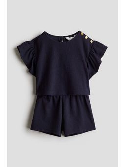 H&M - Girls Navy Blue 2-Piece Top And Shorts Set