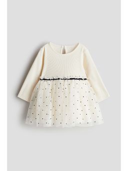 H&M - Girls Beige Tulle-Skirt Jersey Dress