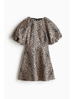 H&M - Women Beige Jacquard-Weave Tie-Back Dress