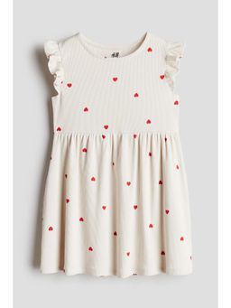 H&M - Girls Beige Ribbed Flutter-Sleeve Dress