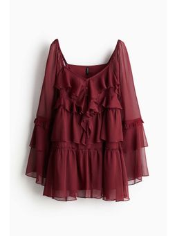 H&M - Women Maroon Flounced Chiffon Dress
