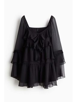 H&M - Women Black Flounced Chiffon Dress