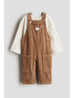 H&M - Boys Beige 2-Piece Top And Dungarees Set