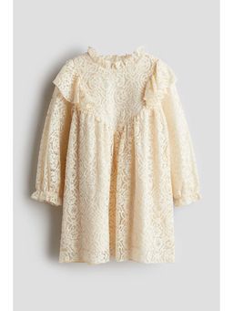 H&M - Girls Beige Frill-Trimmed Lace Dress