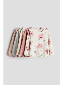 H&M - Girls Pink 5-Pack Long-Sleeved Cotton T-Shirts