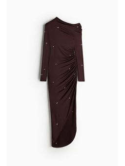 H&M - Women Maroon Eyelet-Detail Asymmetric Dress