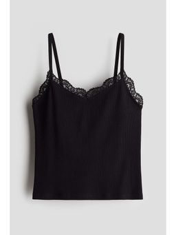 H&M - Girls Black Lace-Trimmed Vest Top