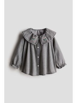 H&M - Girls Grey Peter Pan-Collared Denim Blouse