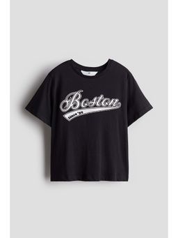 H&M - Girls Black Text-Motif T-Shirt